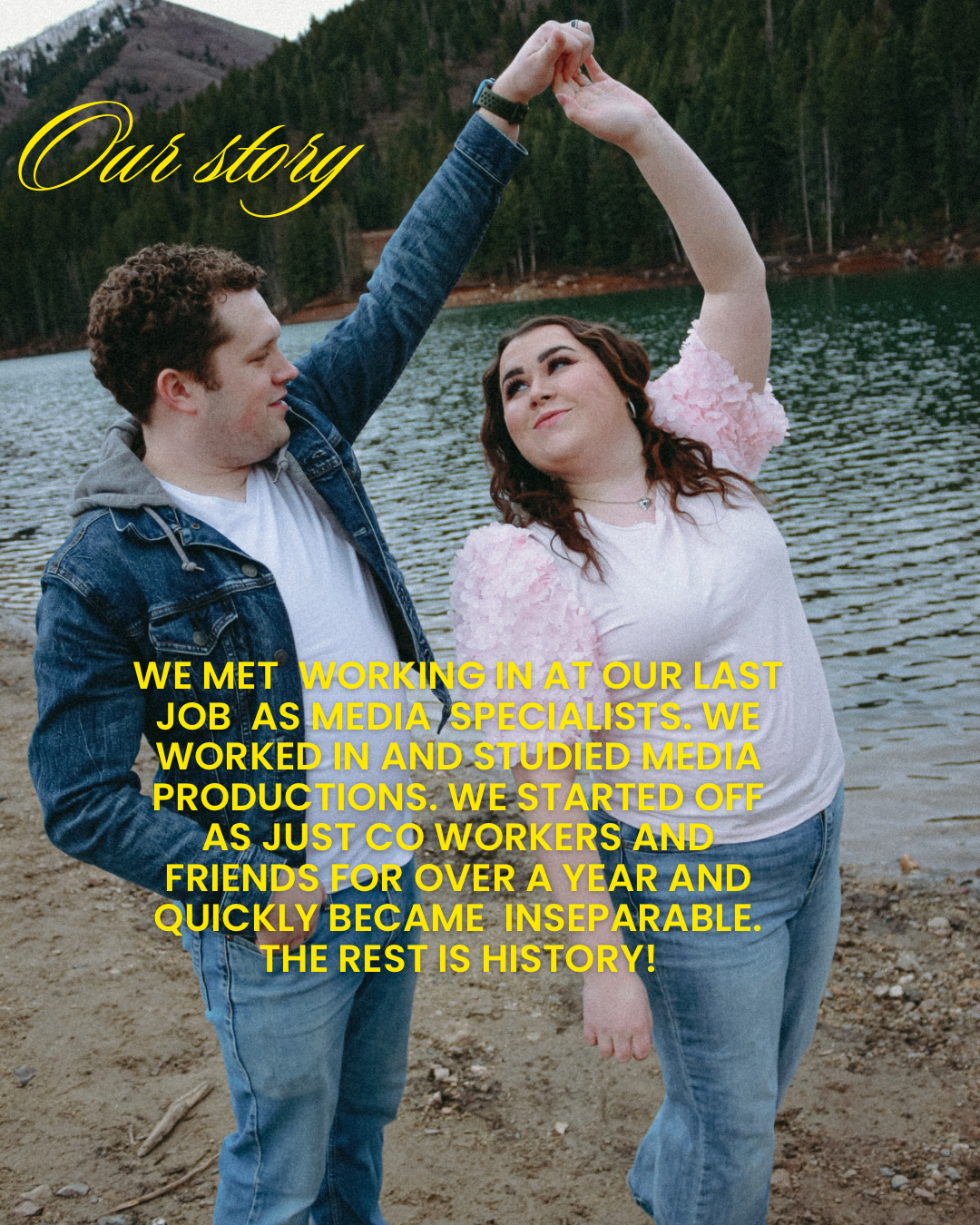 Couple dancing beside a mountain lake
